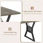 Grande table à manger de 152,4 cm pour 4 à 6 personnes, table de cuisine de style ferme en bois avec pieds en métal, tables de cuisine rectangulaires pour salle à manger, salon