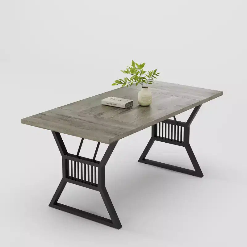 Inch Large Dining Table for 4-6 People, Farmhouse Kitchen Wood Table with Metal Leg, Rectangle Kitchen Tables for Dining Room, Living Room