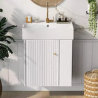 Floating Bathroom Vanity with Ceramic Top Sink, Right/Left Side Storage Space, Wall-Mounted Wooden Bathroom Cabinet for Small Bathroom