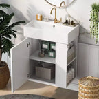 Meuble-lavabo flottant avec évier en céramique, rangement latéral droit/gauche, meuble de salle de bain mural en bois pour petite salle de bain