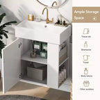Meuble-lavabo flottant avec évier en céramique, rangement latéral droit/gauche, meuble de salle de bain mural en bois pour petite salle de bain