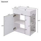 Meuble-lavabo flottant avec évier en céramique, rangement latéral droit/gauche, meuble de salle de bain mural en bois pour petite salle de bain
