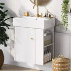 Meuble-lavabo flottant avec évier en céramique, rangement latéral droit/gauche, meuble de salle de bain mural en bois pour petite salle de bain