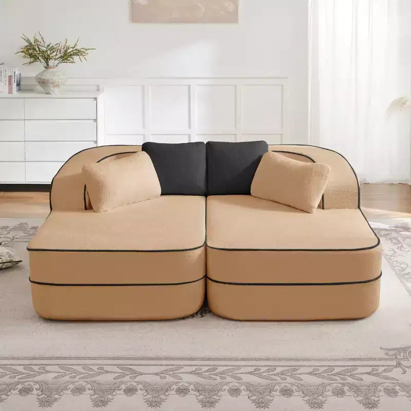 Teddy Fabric No Assembly 32D High Density sponge Boneless Sofa,Fluffy Comfy Couch with double Chaises,Sleeper sofa for Living Room,White