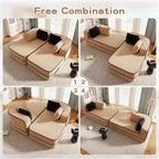Canapé sans os en tissu Teddy, sans assemblage, éponge haute densité 32D, canapé moelleux et confortable avec deux chaises longues, canapé convertible pour salon, blanc