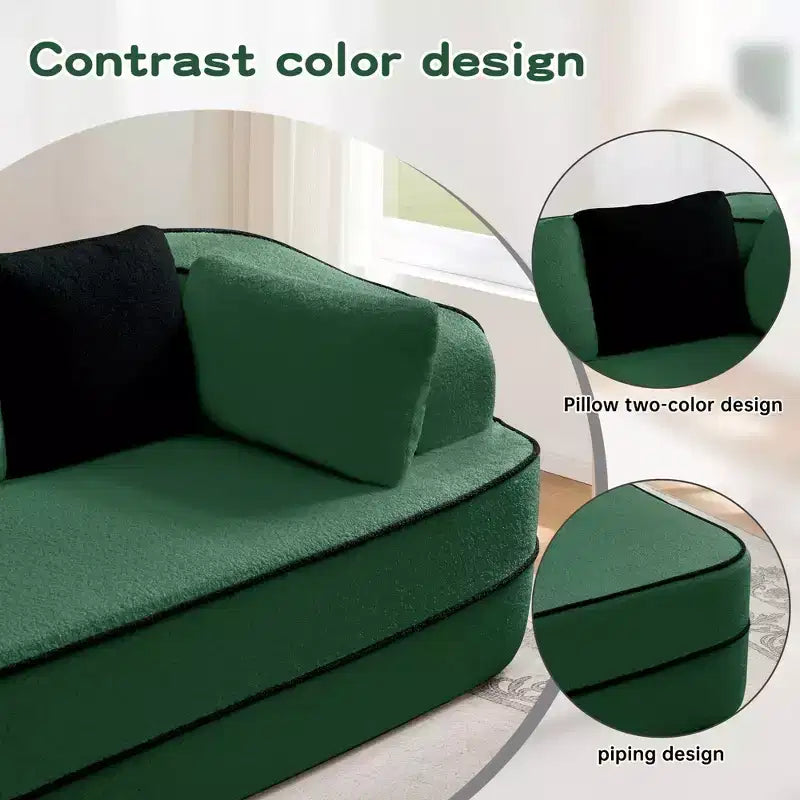 Teddy Fabric No Assembly 32D High Density sponge Boneless Sofa,Fluffy Comfy Couch with double Chaises,Sleeper sofa for Living Room,White