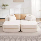 Canapé sans os en tissu Teddy, sans assemblage, éponge haute densité 32D, canapé moelleux et confortable avec deux chaises longues, canapé convertible pour salon, blanc