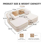 Canapé sans os en tissu Teddy, sans assemblage, éponge haute densité 32D, canapé moelleux et confortable avec deux chaises longues, canapé convertible pour salon, blanc