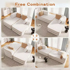 Canapé sans os en tissu Teddy, sans assemblage, éponge haute densité 32D, canapé moelleux et confortable avec deux chaises longues, canapé convertible pour salon, blanc