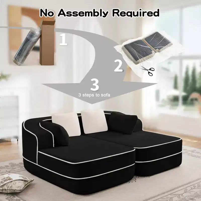 Teddy Fabric No Assembly 32D High Density sponge Boneless Sofa,Fluffy Comfy Couch with double Chaises,Sleeper sofa for Living Room,White
