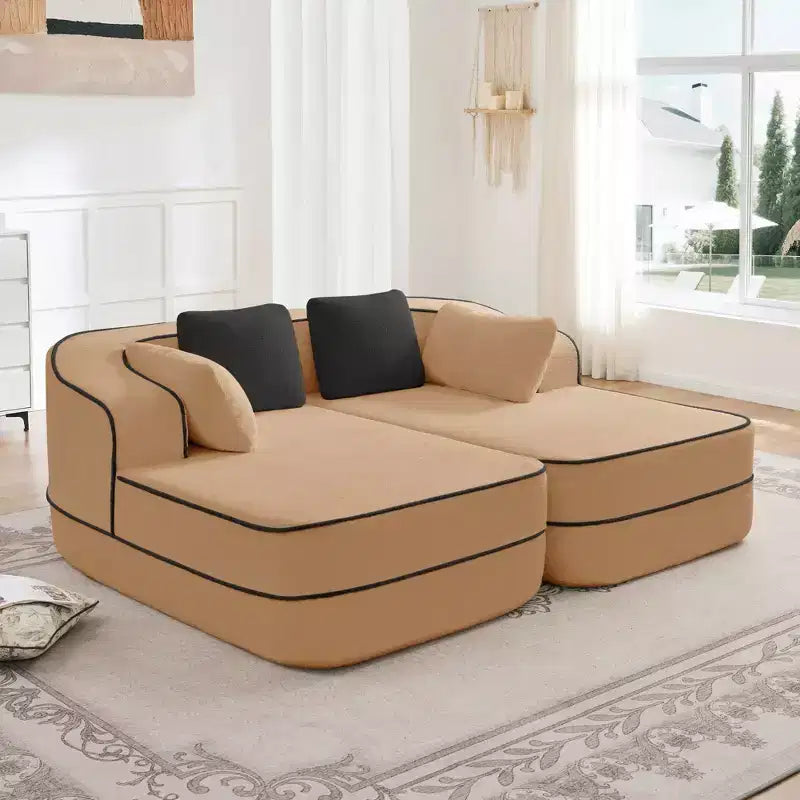 Teddy Fabric No Assembly 32D High Density sponge Boneless Sofa,Fluffy Comfy Couch with double Chaises,Sleeper sofa for Living Room,White