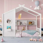 Lit de maison au sol double et lit Montessori pour enfants, lit cabane avec étagère de rangement, conception de toit