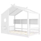 Lit de maison au sol double et lit Montessori pour enfants, lit cabane avec étagère de rangement, conception de toit
