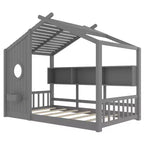 Lit de maison au sol double et lit Montessori pour enfants, lit cabane avec étagère de rangement, conception de toit