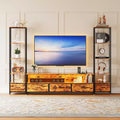 TV Stand for 65 inch TVs with Bookshelves, Entertainment Center with LED Lights & Power Outlets, 5 Fabric Drawers, Industrial TV Console