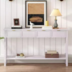Narrow Console Table with Storage, Minimalist Wood Entryway Table with 4 Drawers and Bottom Shelf for Hallway and Entryway