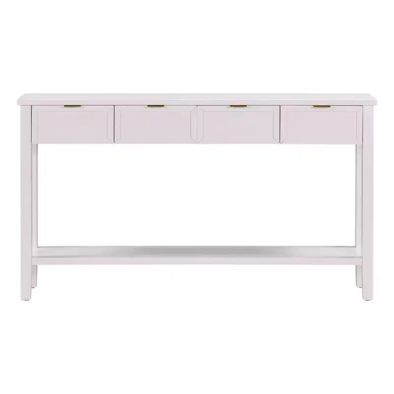 Narrow Console Table with Storage, Minimalist Wood Entryway Table with 4 Drawers and Bottom Shelf for Hallway and Entryway