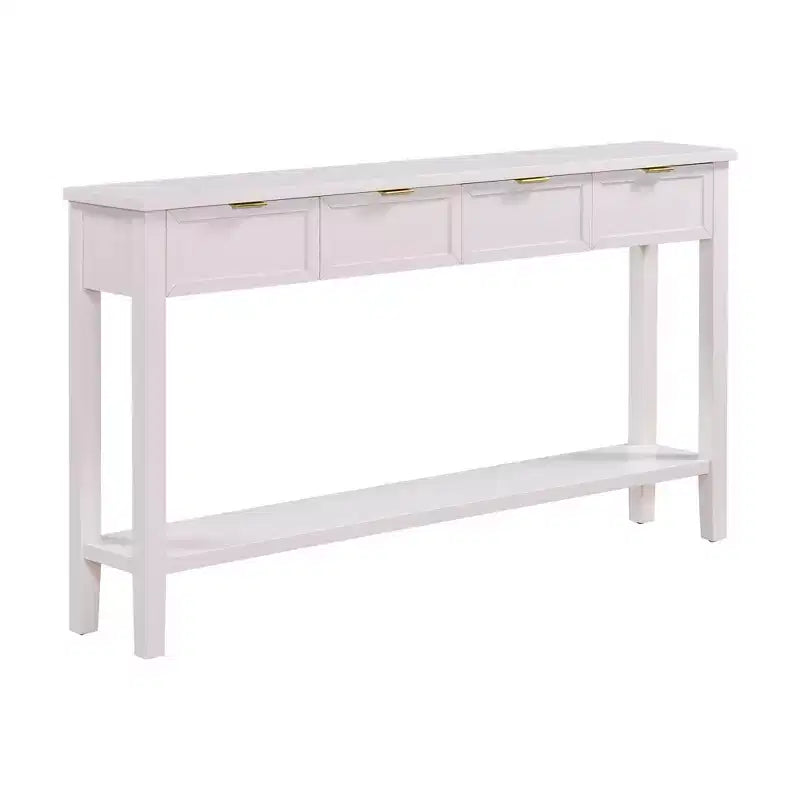 Narrow Console Table with Storage, Minimalist Wood Entryway Table with 4 Drawers and Bottom Shelf for Hallway and Entryway