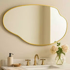 Miroir Mural Irrégulier Asymétrique en Laiton Brossé, 22''x 34'' Miroir Mural Unique à Cadre en Laiton pour Salle de Bain, Entrée, Chambre d'Enfant