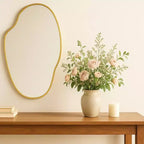 Miroir Mural Irrégulier Asymétrique en Laiton Brossé, 22''x 34'' Miroir Mural Unique à Cadre en Laiton pour Salle de Bain, Entrée, Chambre d'Enfant