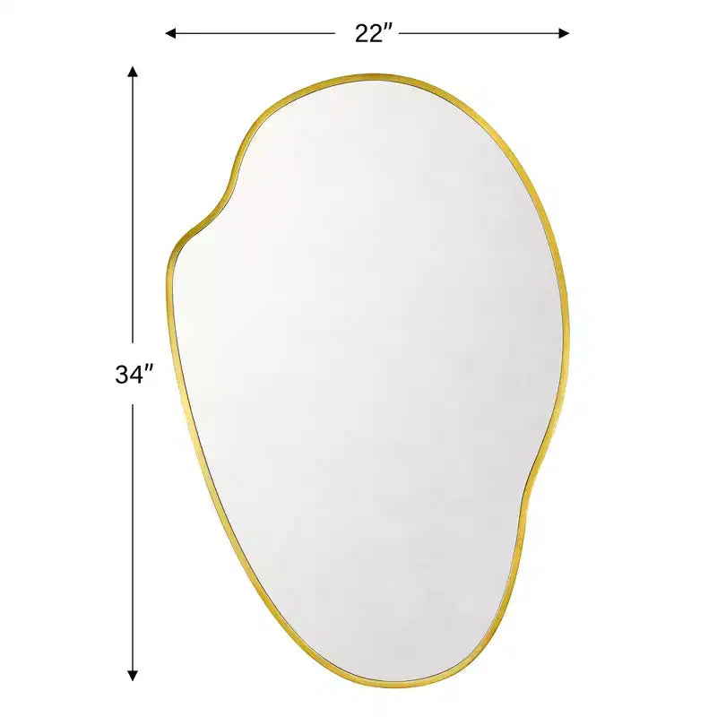 Brushed Gold Asymmetrical Irregular Wall Mirror,22''x 34'' Unique Brass Frame Wall Mounted Mirror for Bathroom,Entryway,Nursery