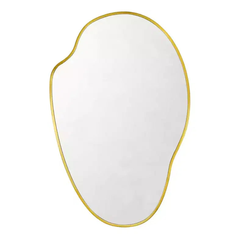 Brushed Gold Asymmetrical Irregular Wall Mirror,22''x 34'' Unique Brass Frame Wall Mounted Mirror for Bathroom,Entryway,Nursery