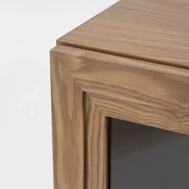 Modern Wood Bookshelf Storage Cabinet with 2 Glass Door and Adjustable Shelf for Kitchen Bedroom Entryway Living Room Dinning Room Natural