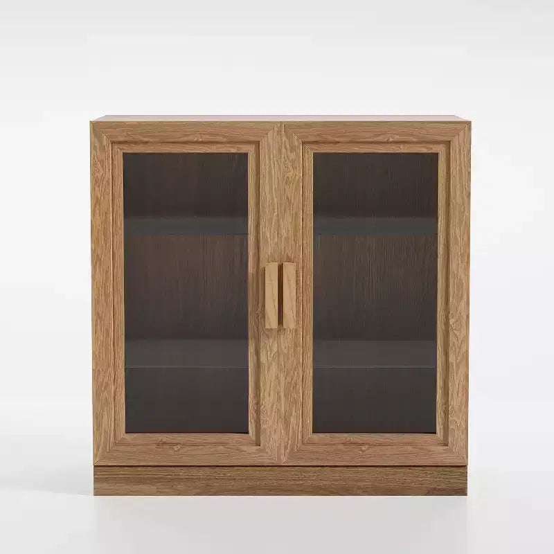 Modern Wood Bookshelf Storage Cabinet with 2 Glass Door and Adjustable Shelf for Kitchen Bedroom Entryway Living Room Dinning Room Natural