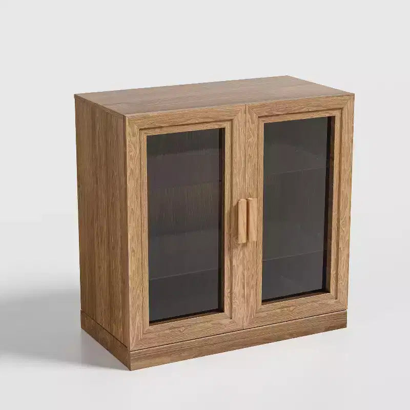 Modern Wood Bookshelf Storage Cabinet with 2 Glass Door and Adjustable Shelf for Kitchen Bedroom Entryway Living Room Dinning Room Natural