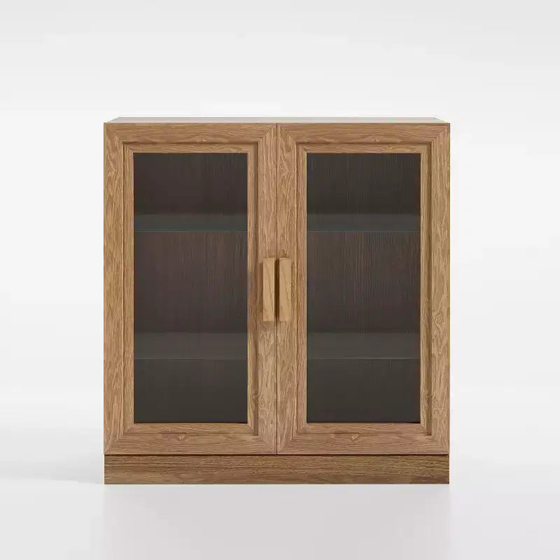 Modern Wood Bookshelf Storage Cabinet with 2 Glass Door and Adjustable Shelf for Kitchen Bedroom Entryway Living Room Dinning Room Natural