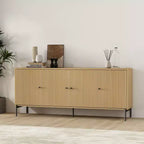 GDFStudio Ocilla 71 Modern Slatted Door Sideboard with Adjustable Shelves and Metal Legs