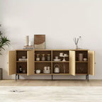 Buffet moderne à portes persiennes avec étagères réglables et pieds en métal