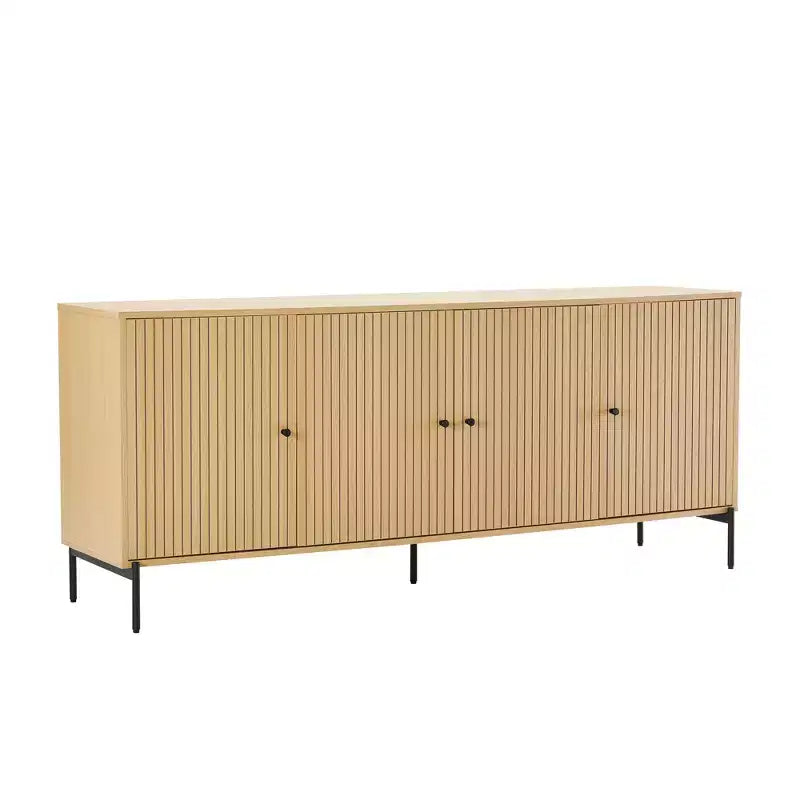 Modern Slatted Door Sideboard with Adjustable Shelves and Metal Legs