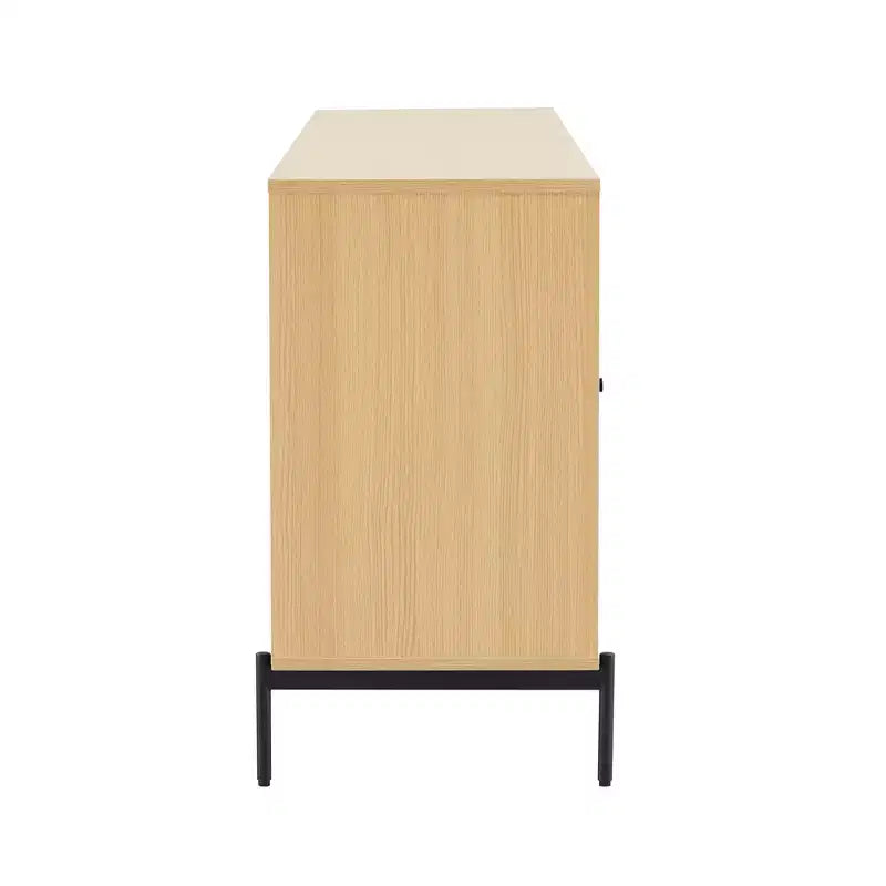 Modern Slatted Door Sideboard with Adjustable Shelves and Metal Legs
