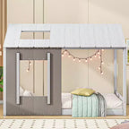 Lit plate-forme double avec toit et fenêtre, cadre de lit cabane, aucun sommier tapissier requis, lit double pour chambre à coucher, chambre d'enfant, chambre d'enfant