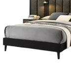 Lit Queen Size, cadre en bois brun foncé, tête de lit rembourrée