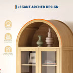Meuble de rangement arqué avec portes vitrées, garde-manger de style rustique avec 2 tiroirs et étagères réglables, pour salle à manger, salon, bureau - Naturel