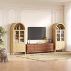 Meuble de rangement arqué avec portes vitrées, garde-manger de style rustique avec 2 tiroirs et étagères réglables, pour salle à manger, salon, bureau - Naturel