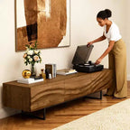 Meuble TV moderne de 70 pouces avec tiroirs et évents en bois massif, console multimédia pour salon