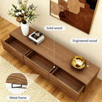 Meuble TV moderne de 70 pouces avec tiroirs et évents en bois massif, console multimédia pour salon