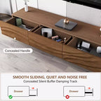 Meuble TV moderne de 70 pouces avec tiroirs et évents en bois massif, console multimédia pour salon