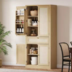 Wicker Food Storage Cabinet with one drawer, two cabinets, and four adjustable shelves. Ideal for living rooms, kitchens, and laundry rooms.