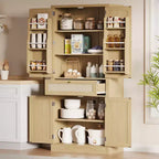 Armoire de rangement en osier avec un tiroir, deux placards et quatre étagères réglables. Idéal pour les salons, les cuisines et les buanderies.
