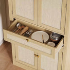 Armoire de rangement en osier avec un tiroir, deux placards et quatre étagères réglables. Idéal pour les salons, les cuisines et les buanderies.