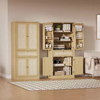 Armoire de rangement en osier avec un tiroir, deux placards et quatre étagères réglables. Idéal pour les salons, les cuisines et les buanderies.