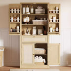Armoire de rangement en osier avec un tiroir, deux placards et quatre étagères réglables. Idéal pour les salons, les cuisines et les buanderies.