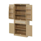 Armoire de rangement en osier avec un tiroir, deux placards et quatre étagères réglables. Idéal pour les salons, les cuisines et les buanderies.