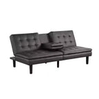 Royal Hampton Futon Sofa Bed, Drop-Down Tray and Cupholder, Gray Faux Leather