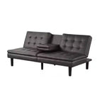 Canapé-lit futon, plateau rabattable et porte-gobelet, similicuir gris