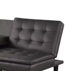 Canapé-lit futon, plateau rabattable et porte-gobelet, similicuir gris